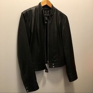 INC black genuine leather jacket size petite small
